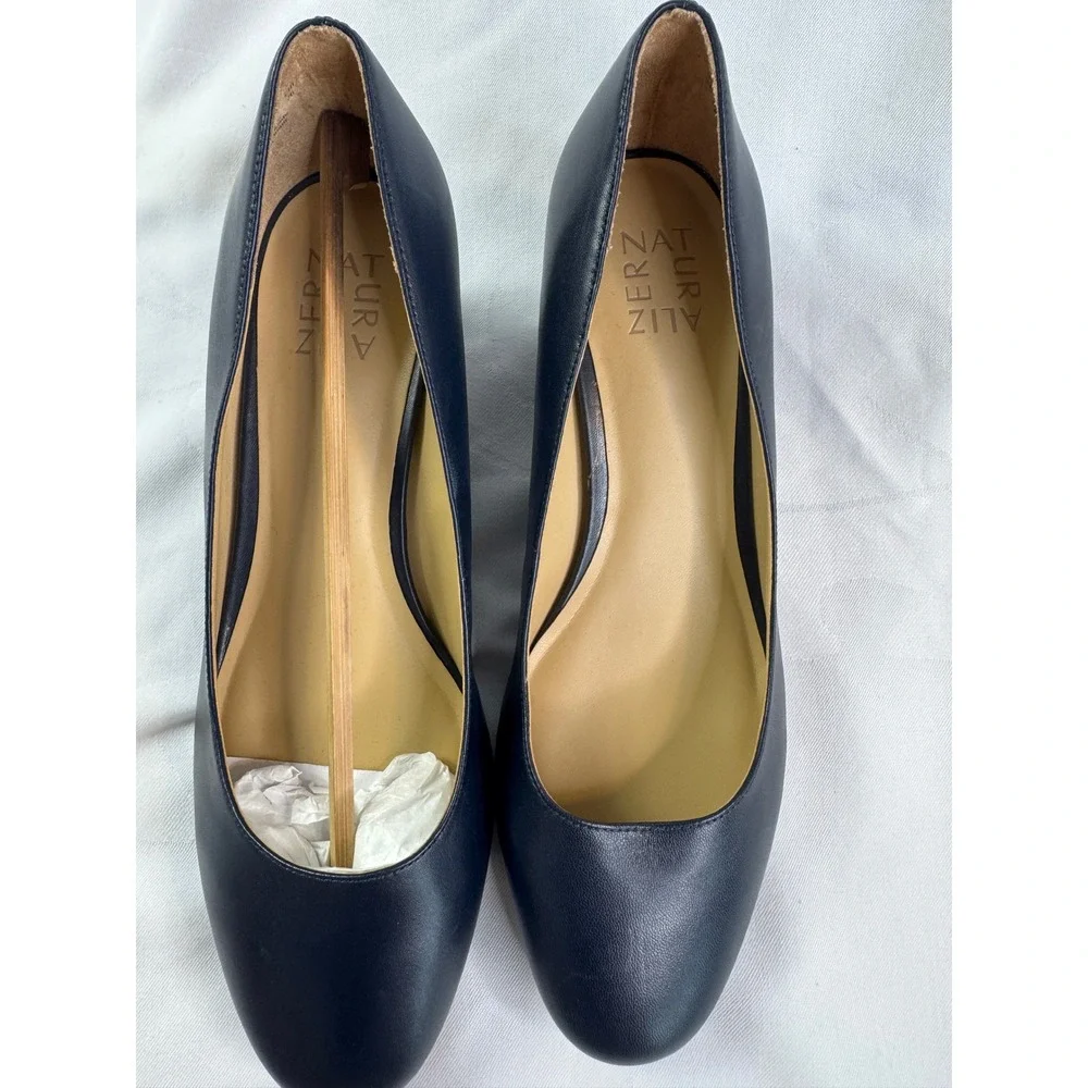 Naturalizer Pilar Navy Blue Leather Wedge Pumps Round Toe Shoes Womens 9W
